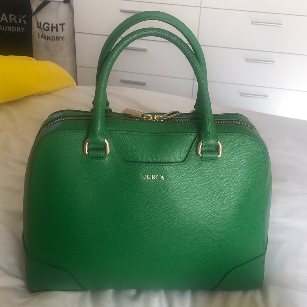 Furla green and gold purse